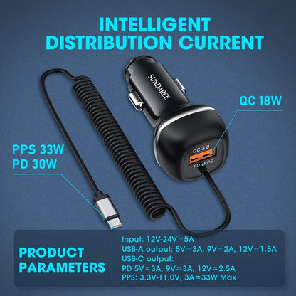 USB-C Autolader 51W Snelladen 3 Poorten QC 3.0