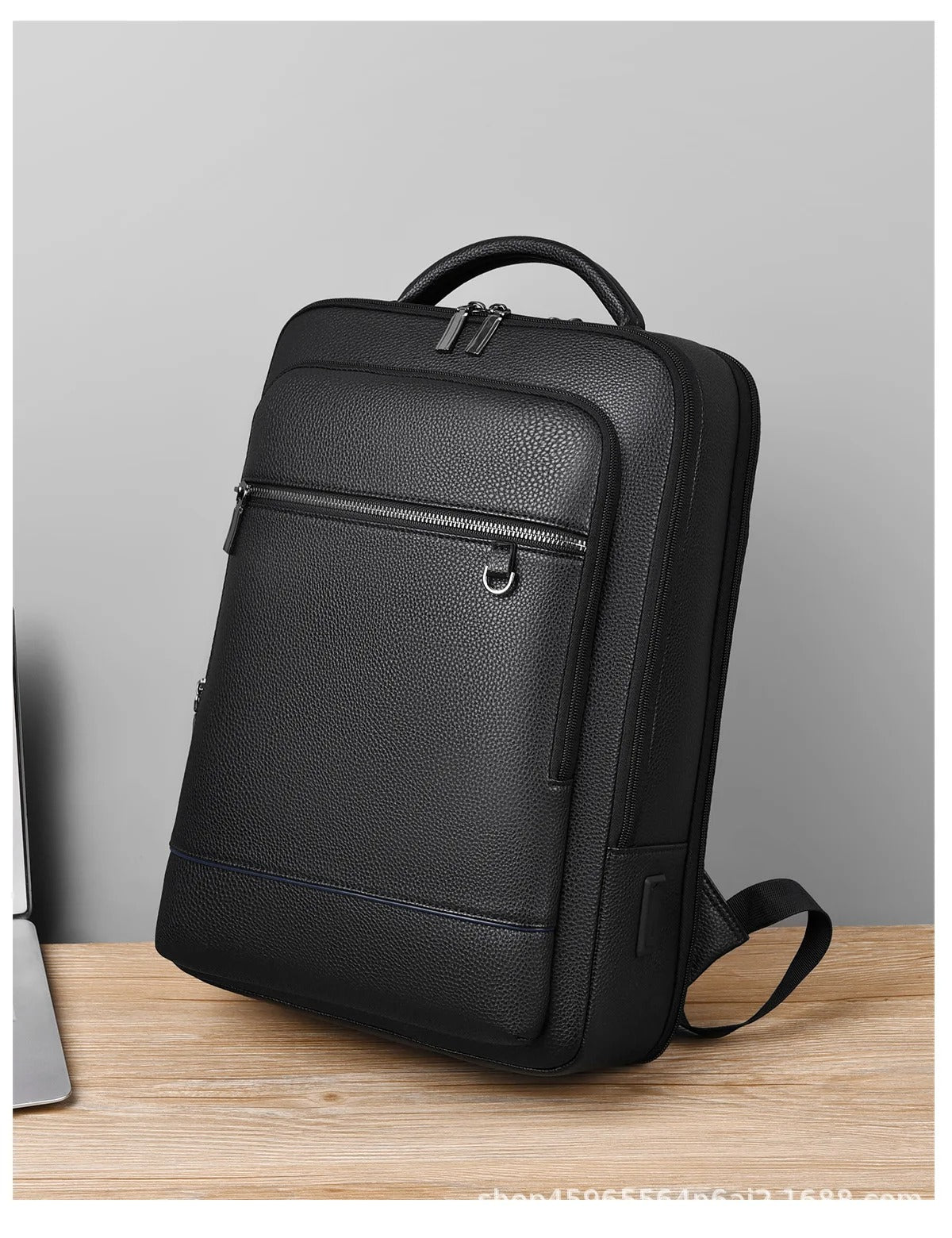 Leren Rugzak voor Heren met USB en Laptopvak