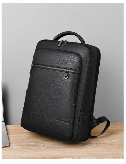 Leren Rugzak voor Heren met USB en Laptopvak