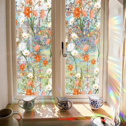 Prismatische Bloemen Raamfolie Zelfklevend Zonneblokkering voor Thuis en Kantoor