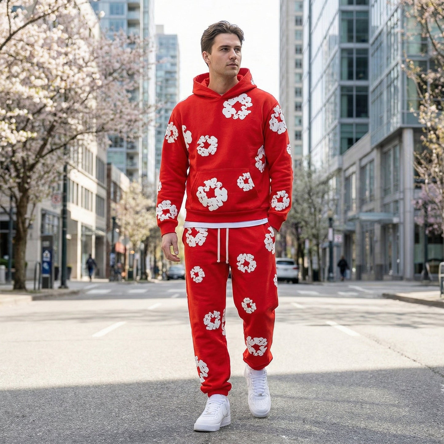 Heren Trainingspak Comfortabel Bloemenprint Sportoutfit