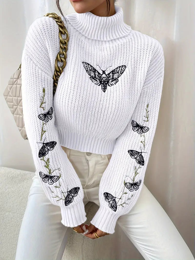 Dames Trui Vlinderpatroon Hoge Hals Elegante Stijl