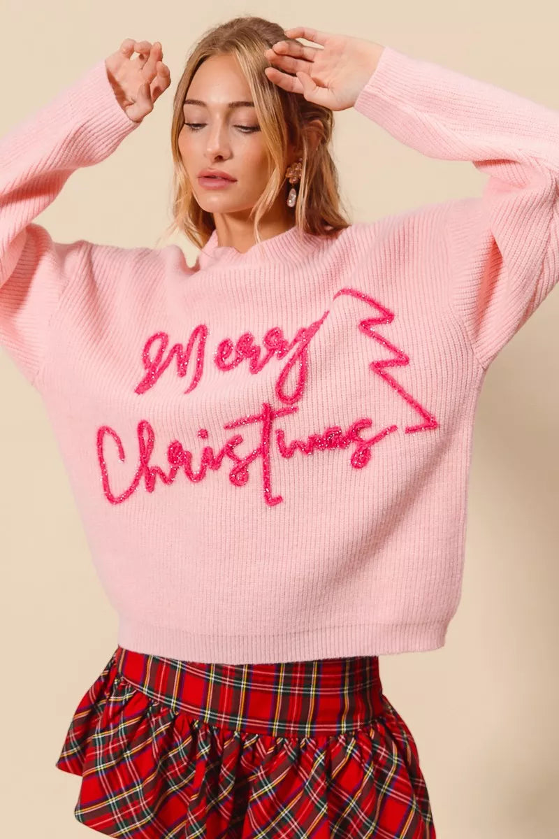 Roze Kersttrui Glitter met Weihnachten Tekst