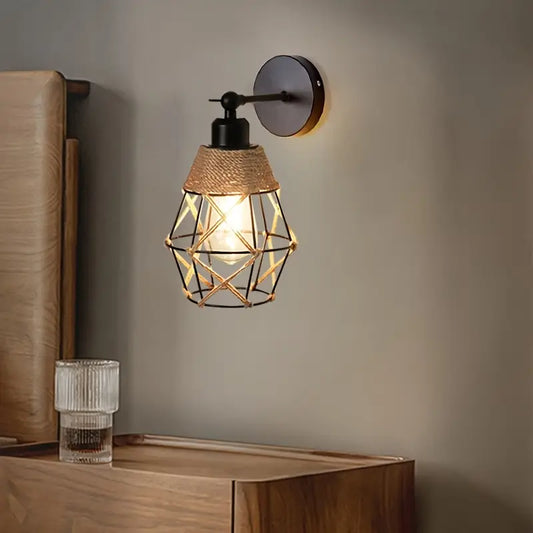 Landelijke Wandlamp van Gietijzer met Jute Snoer - Velinix
