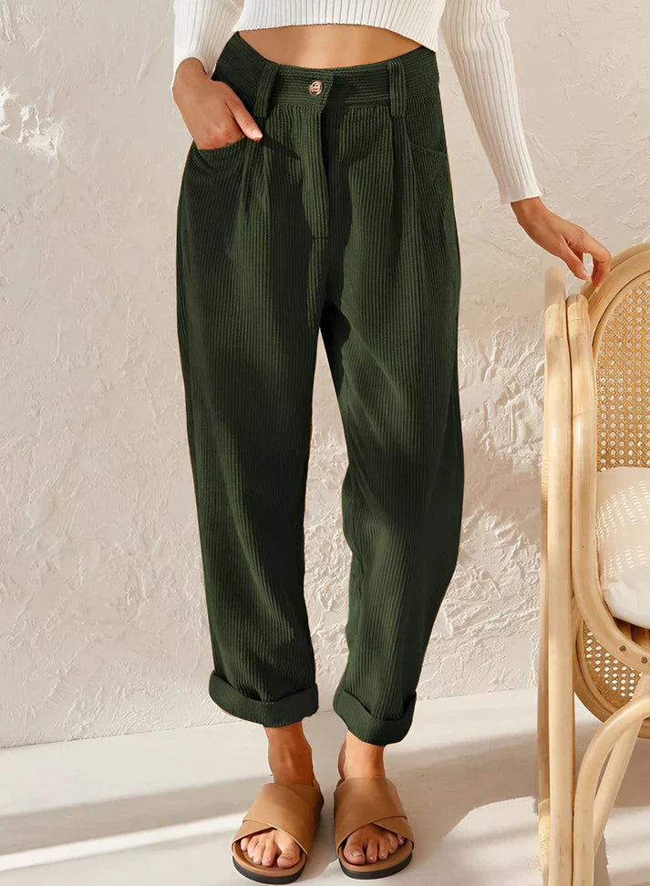 Hoge Taille Corduroy Broek Dames Losvallend Millenium Stijl