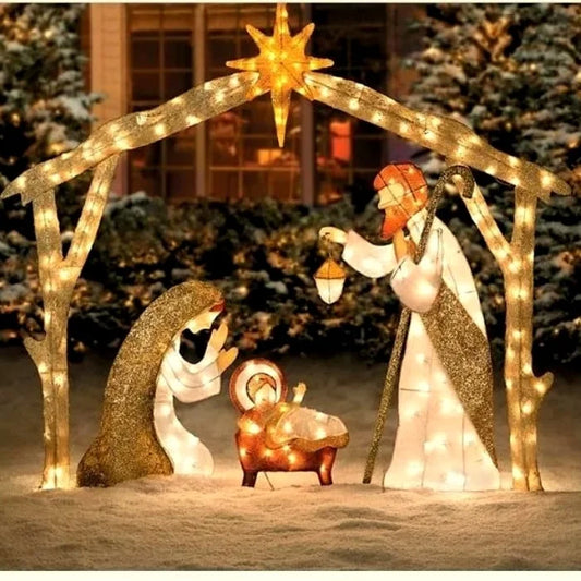 Kerstornament LED Verlicht Heilige Familie voor Tuin en Terras - Velinix
