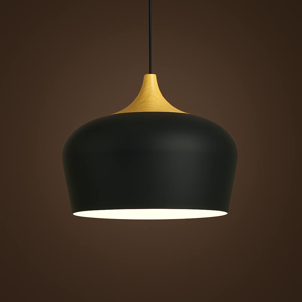 Retro Pendellamp Houten Armatuur Pastelkleurig Metalen Kap