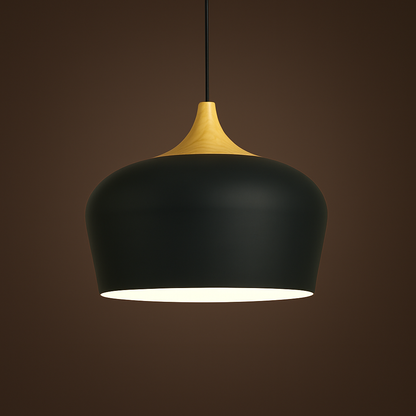 Retro Pendellamp Houten Armatuur Pastelkleurig Metalen Kap
