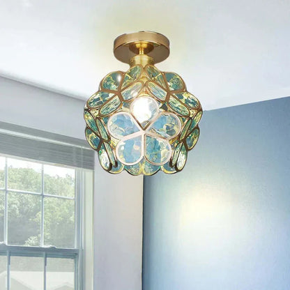 Elegante Glazen Plafondlamp met Bloemenpatroon