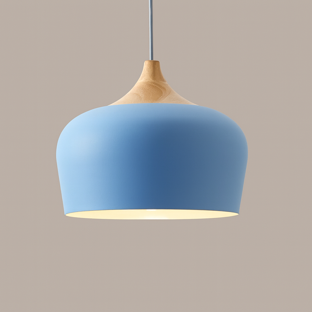 Retro Pendellamp Houten Armatuur Pastelkleurig Metalen Kap