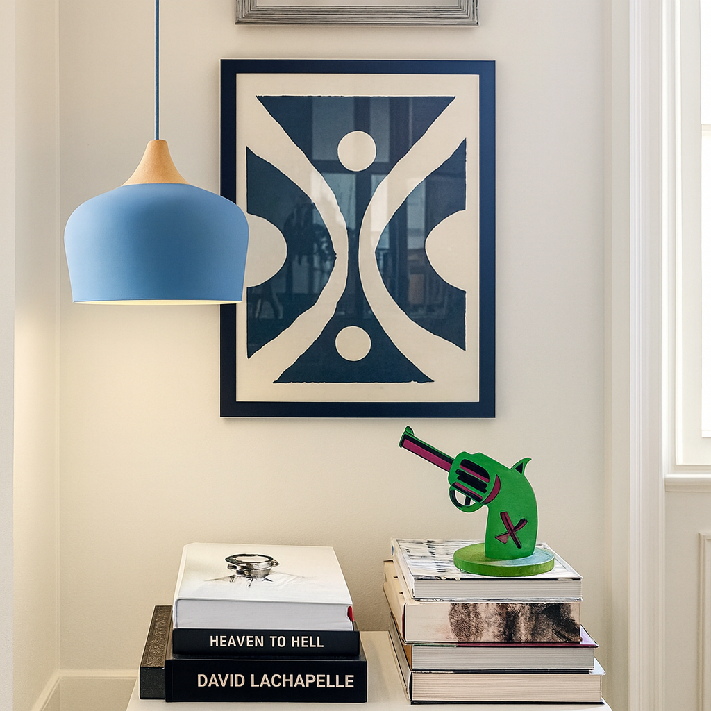 Retro Pendellamp Houten Armatuur Pastelkleurig Metalen Kap