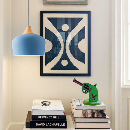 Retro Pendellamp Houten Armatuur Pastelkleurig Metalen Kap