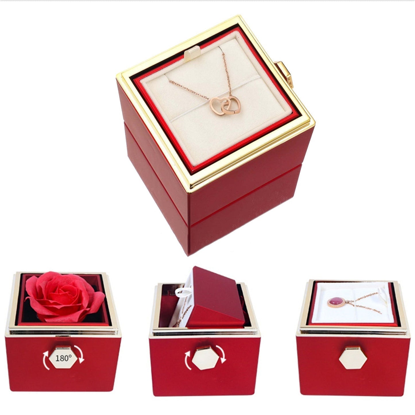 Hartvormige Hanger met Roterende Roos Cadeaubox