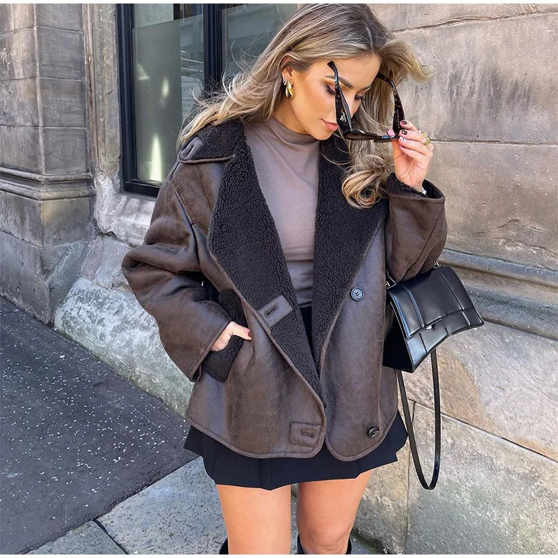 Leren Jas Bruin Fleece Voering Warm Vintage Look
