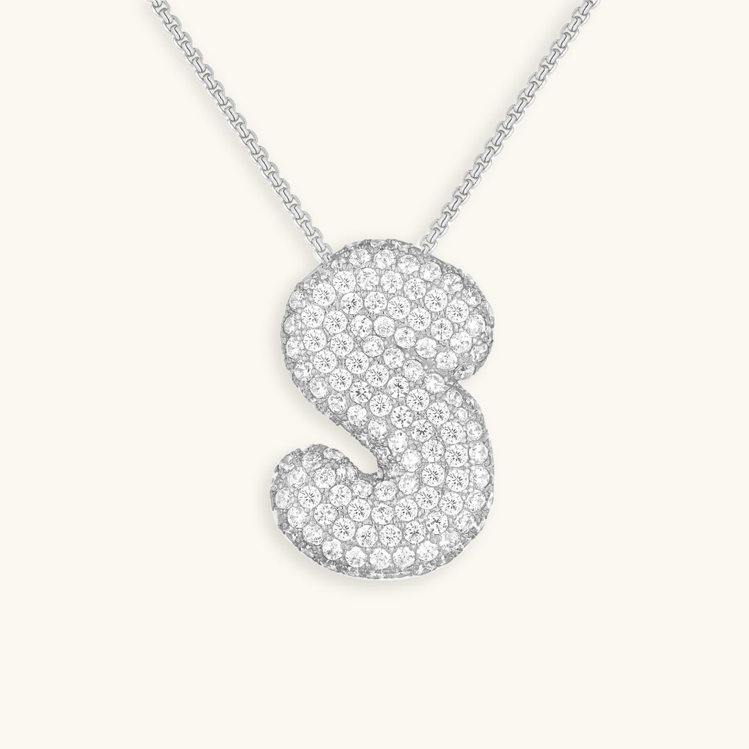Glitter Diamant Initial Halsketting Zilver