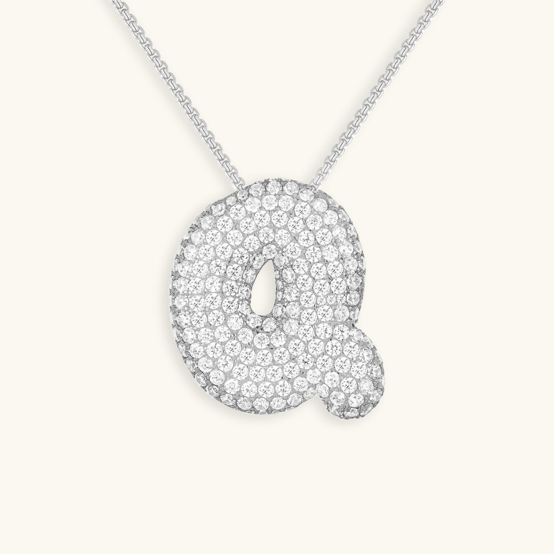Glitter Diamant Initial Halsketting Zilver