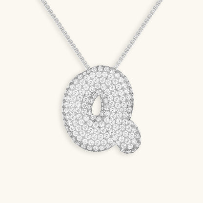 Glitter Diamant Initial Halsketting Zilver