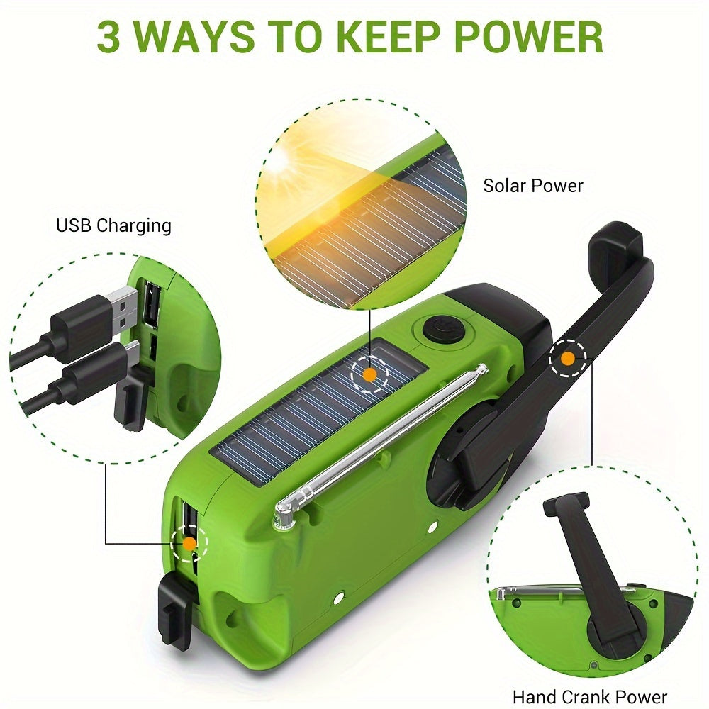 Noodradio met Powerbank, Zonne-energie, Handcrank en Zaklamp voor Buiten