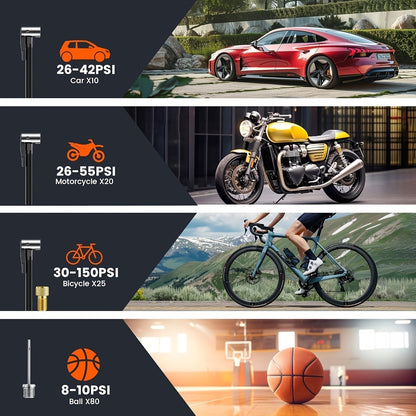 Draagbare Luchtcompressor 150 PSI met LCD-scherm en LED-licht voor Auto en Fiets