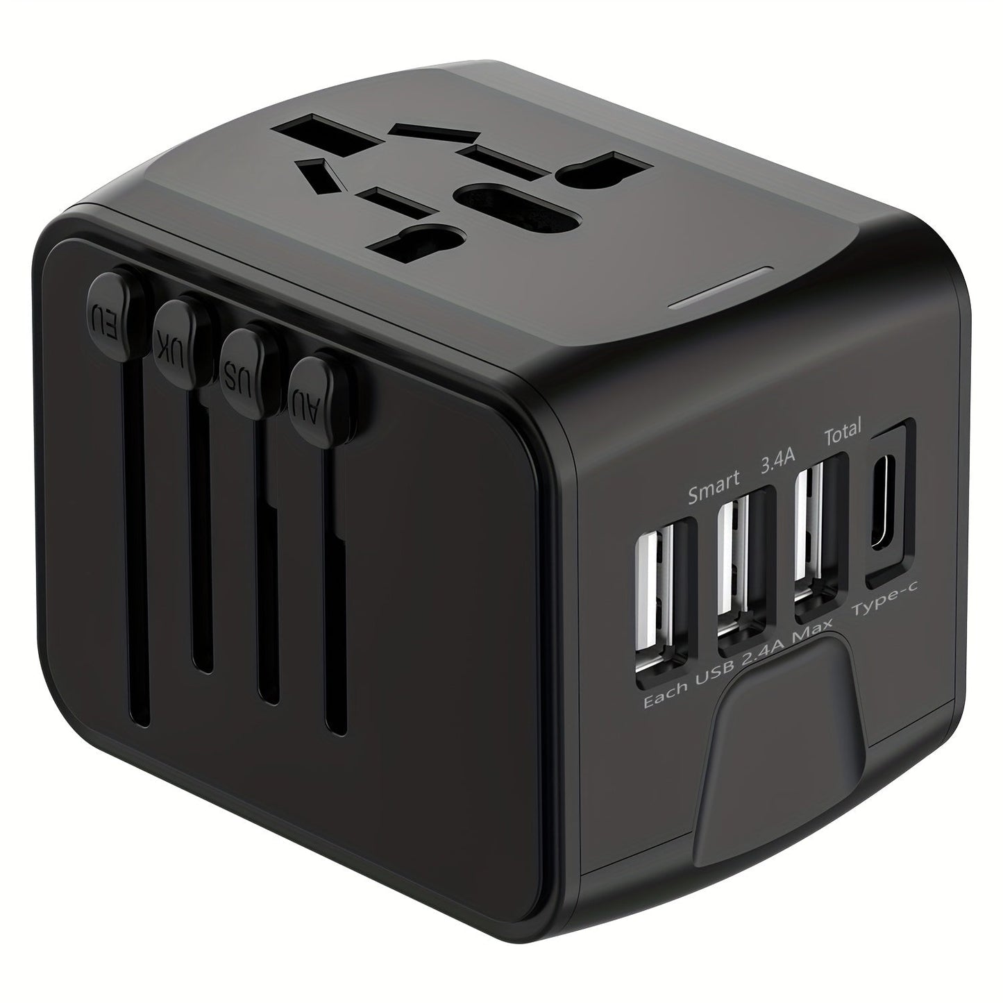 Reisstekker Adapter met 4 USB en Type-C, Wereldwijd en Snelladen