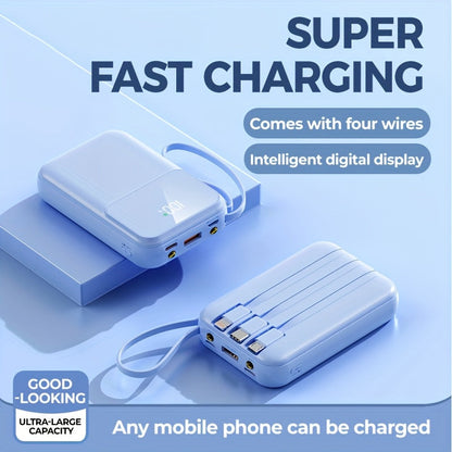 Draagbare Powerbank 10000mAh Snelladen met LED-display en Kabels