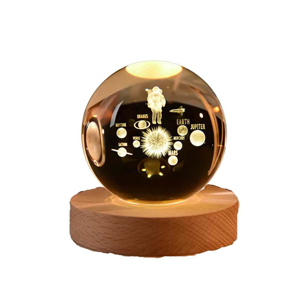 Kristallen Bol Zonnestelsel 3D Gravure Woondecoratie