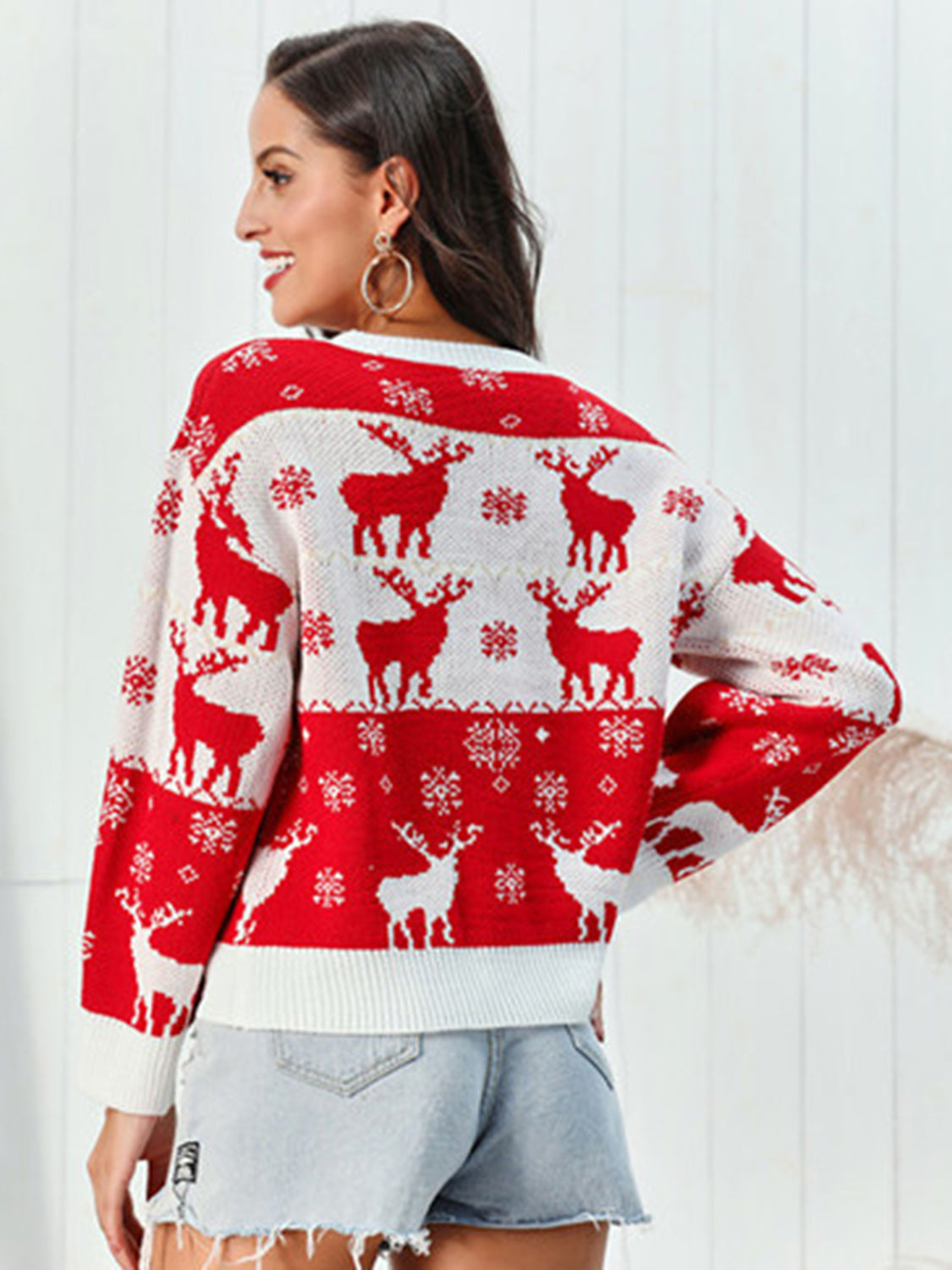 Kersttrui Rendier Rond Hals Rood Wit Kerstvest