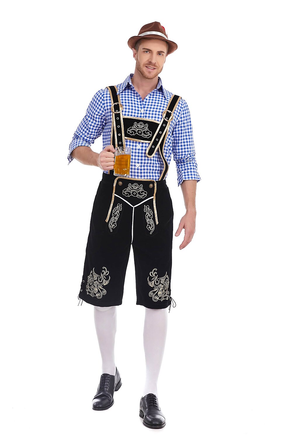 Traditioneel Herenkostuum Set met Lederhose en Geruit Overhemd