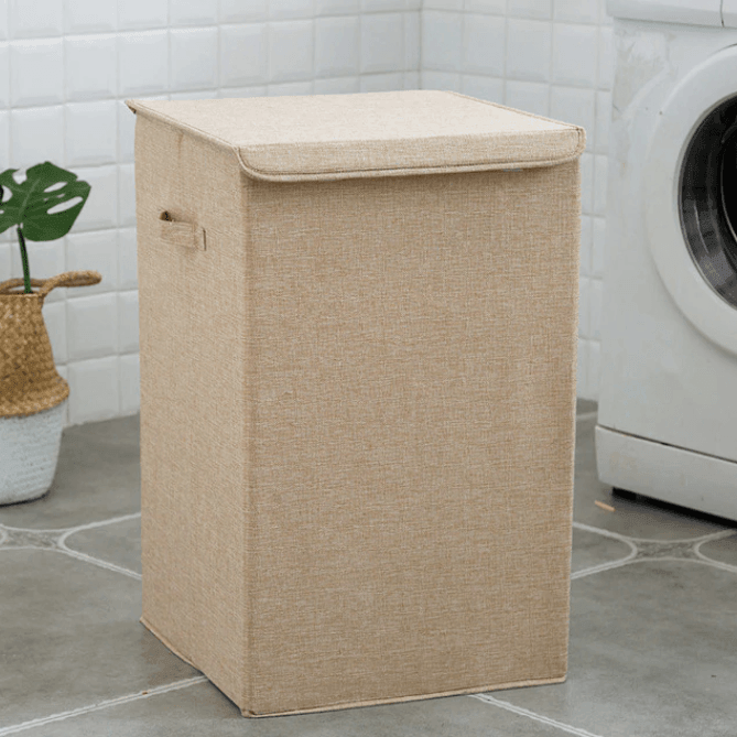 Bamboe Wasmand Met Deksel en Linnen Binnenbekleding