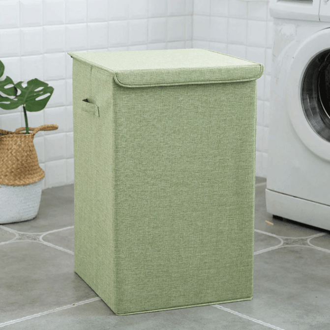 Bamboe Wasmand Met Deksel en Linnen Binnenbekleding