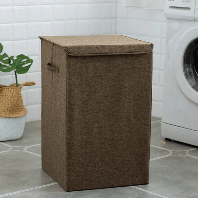Bamboe Wasmand Met Deksel en Linnen Binnenbekleding