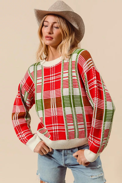 Kersttrui Rood Groen Geruit Ronde Hals Warm