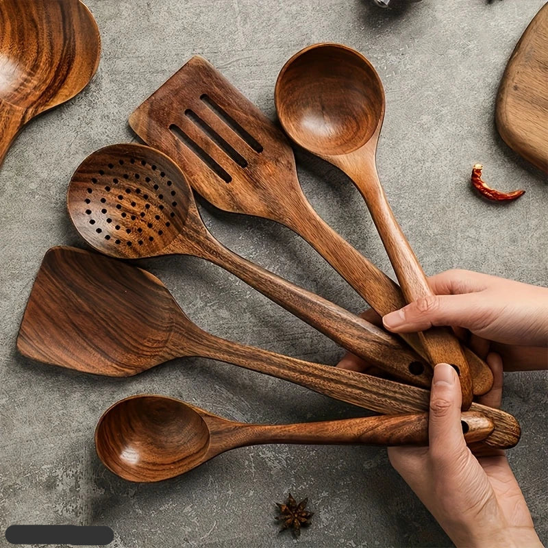 Teak Keuken Set Natuurlijk Houten Bestek - Velinix