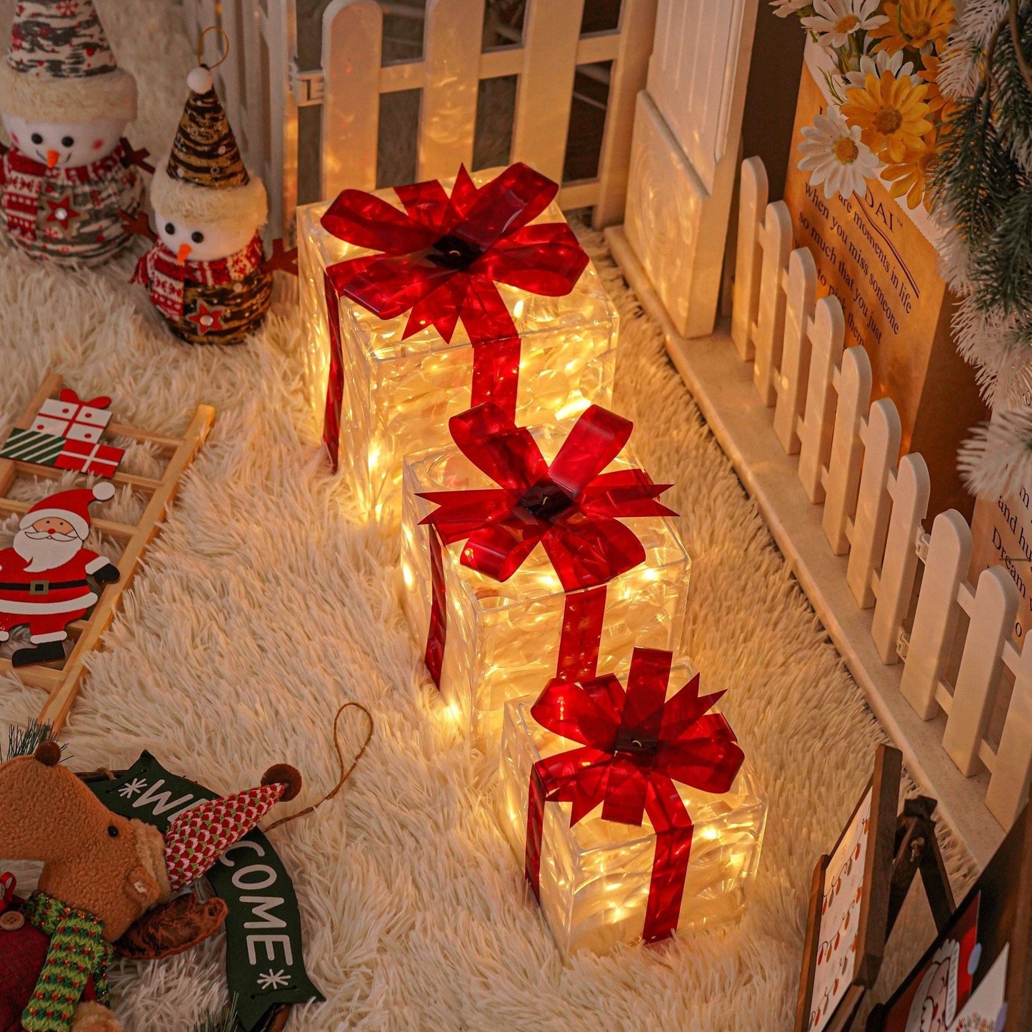 Kerstcadeauboxen LED Verlicht Set van 3 voor Binnen en Buiten