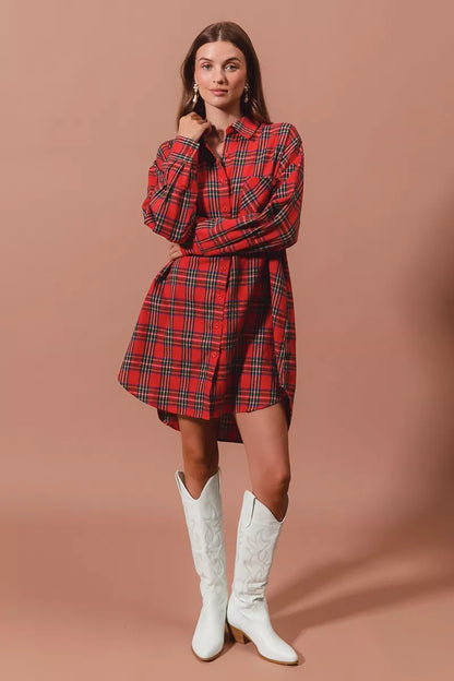 Rode Kerst Jurk Ruitpatroon Oversized Blouse Stijl