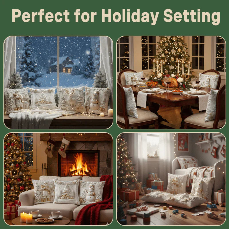 Kerst Decoratieve Hoezen Set van 4 Stuks 3D Design