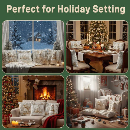 Kerst Decoratieve Hoezen Set van 4 Stuks 3D Design