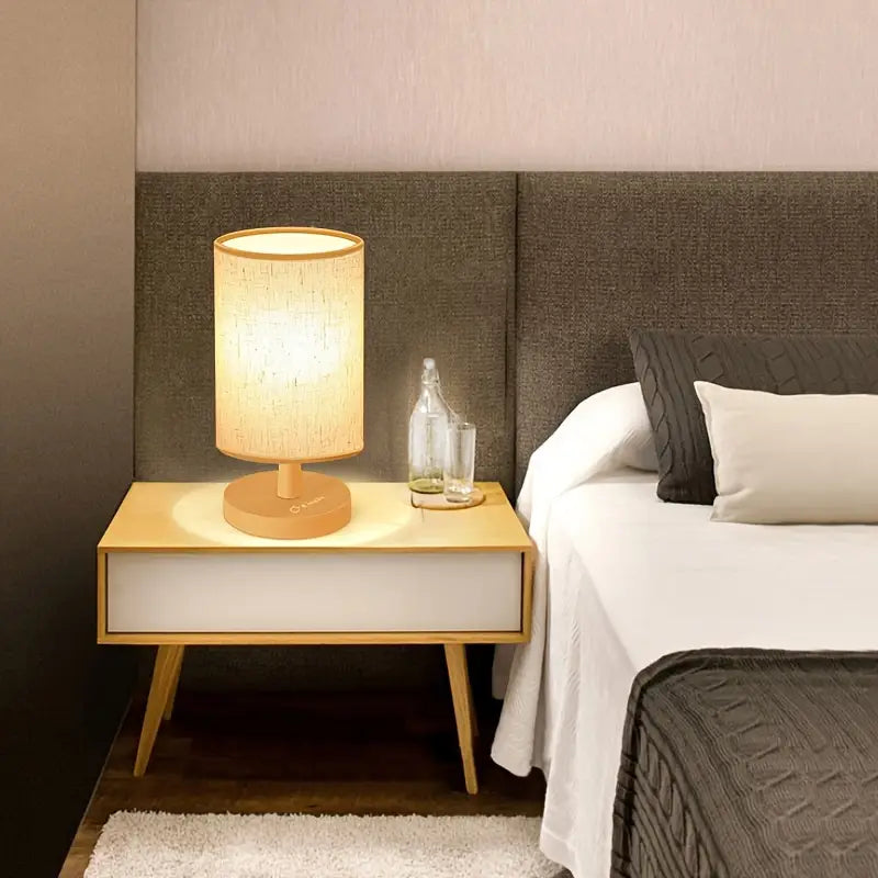 LED Tafellamp Houten Basis Stoffen Kap Minimalistisch Design