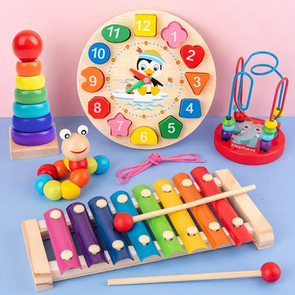 Houten Speelset 5-in-1 Montessori voor Kinderen vanaf 6 Maanden