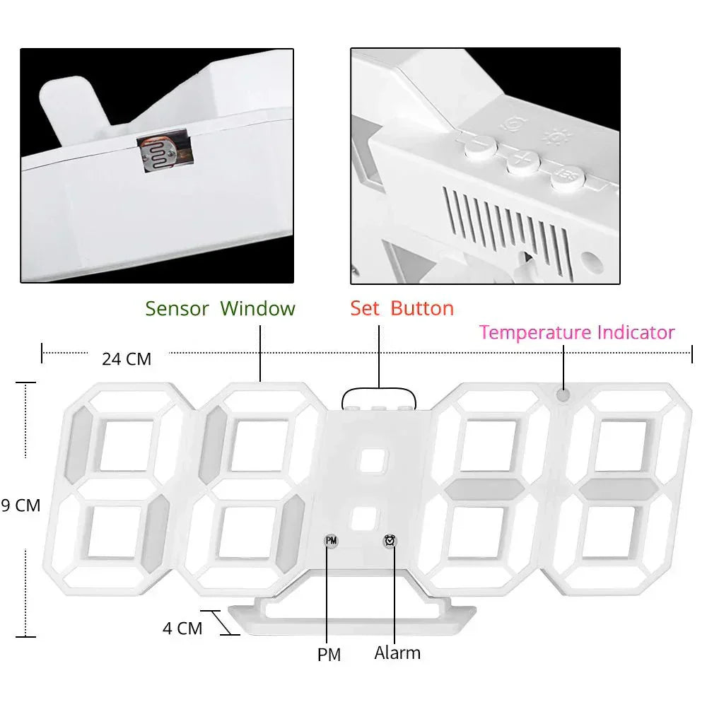 LED Wandklok 3D Digitaal Dimbaar Modern Design
