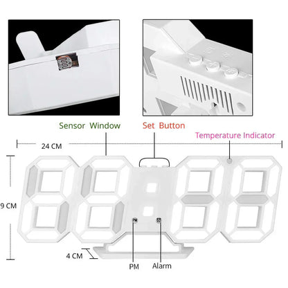 LED Wandklok 3D Digitaal Dimbaar Modern Design