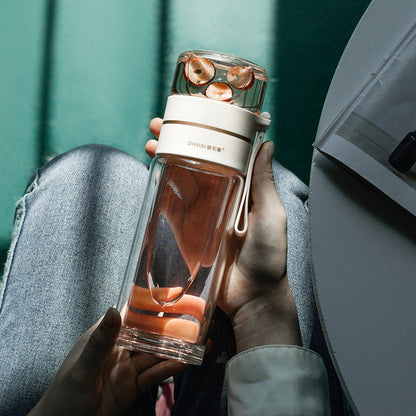 Glas Waterfles met Theefilter Dubbelwandig Isolerend