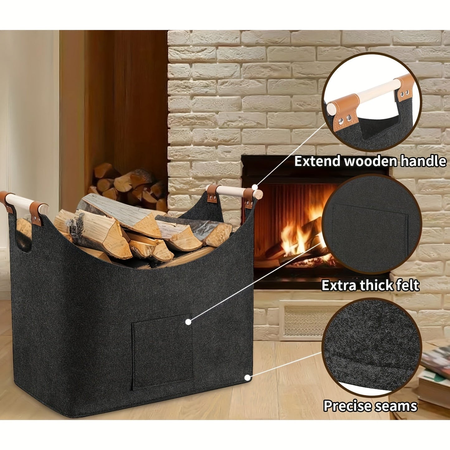 Opvouwbare Houten Koffer 55L Donkergrijs met Leder en Houten Handvatten