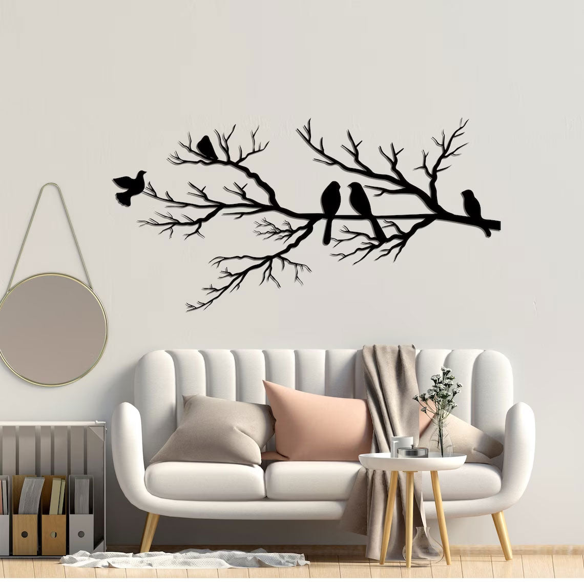 Wanddecoratie Metaal Vogels op Tak Natuurlijk Design