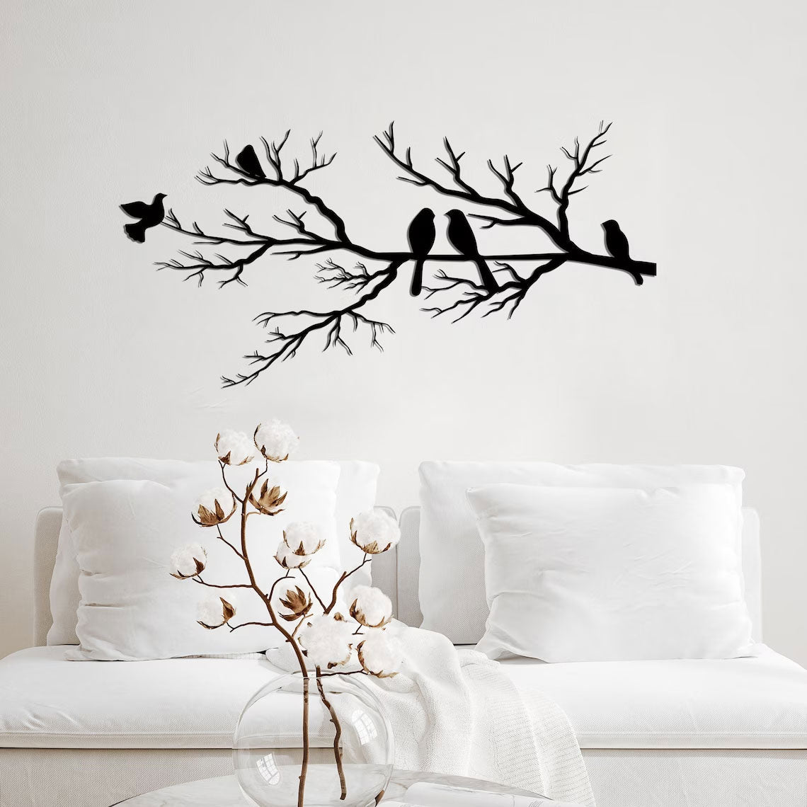 Wanddecoratie Metaal Vogels op Tak Natuurlijk Design