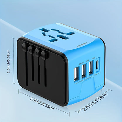 Reisstekker Adapter met 4 USB en Type-C, Wereldwijd en Snelladen