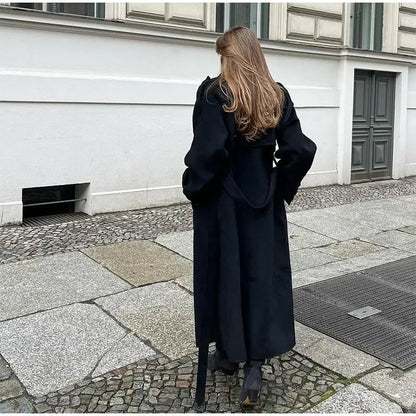 Dames Winterjas Lange Oversized Wollen Mantel Double Breasted