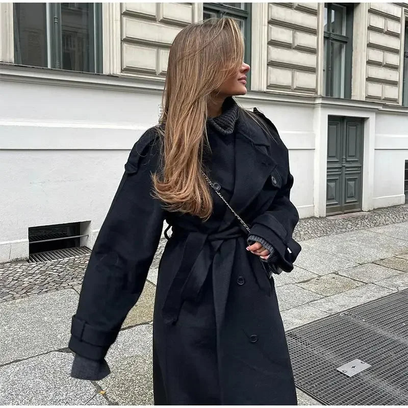 Dames Winterjas Lange Oversized Wollen Mantel Double Breasted