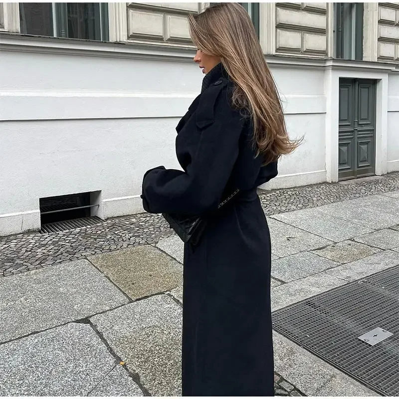 Dames Winterjas Lange Oversized Wollen Mantel Double Breasted