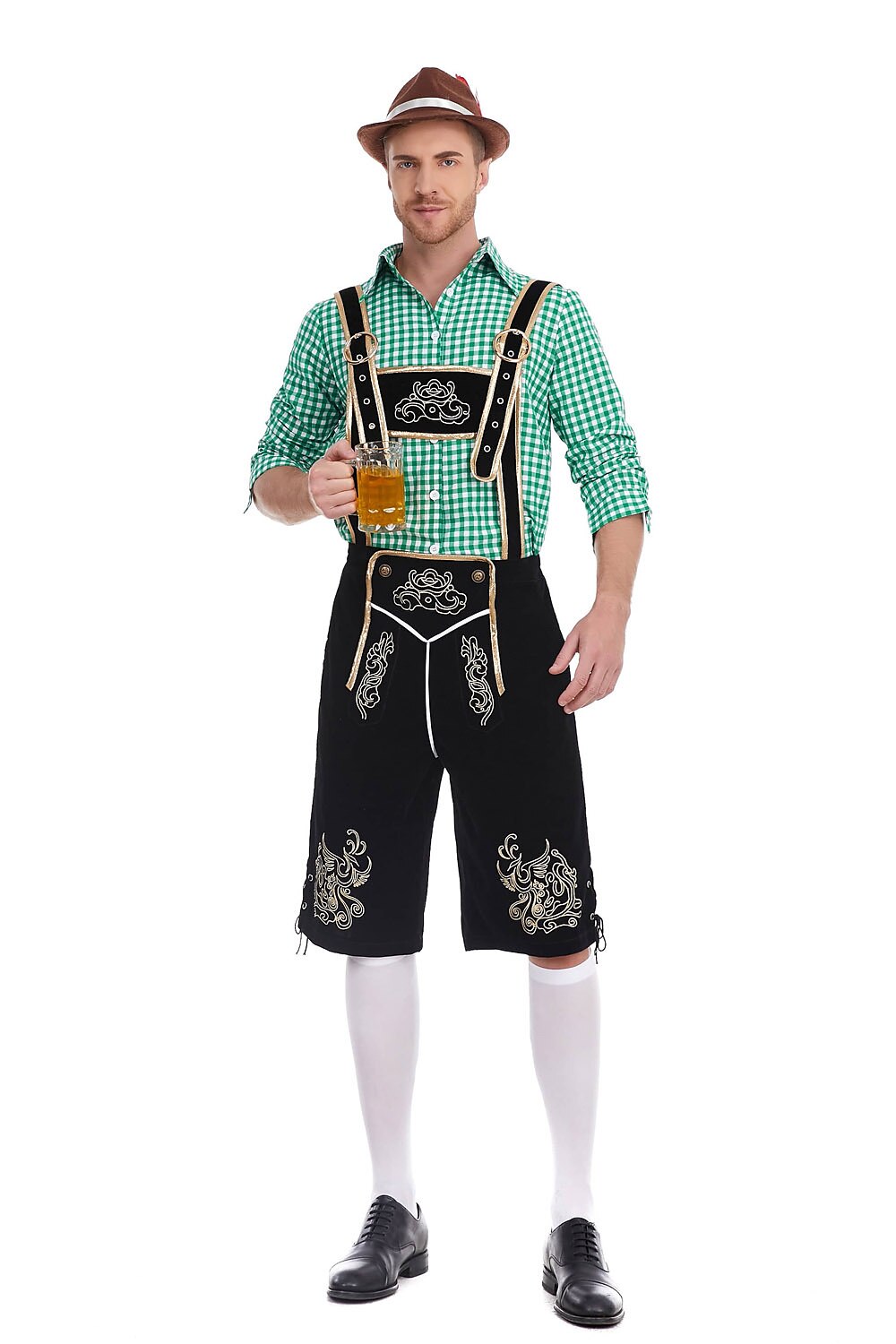 Traditioneel Herenkostuum Set met Lederhose en Geruit Overhemd